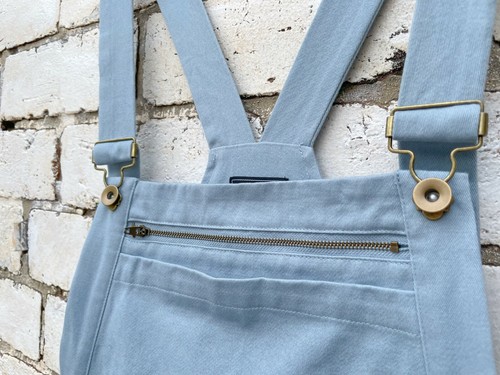 Ladies Workwear Dungarees French Cotton Overalls Bibs Light Blue- XS S M L XL - Picture 3 of 14