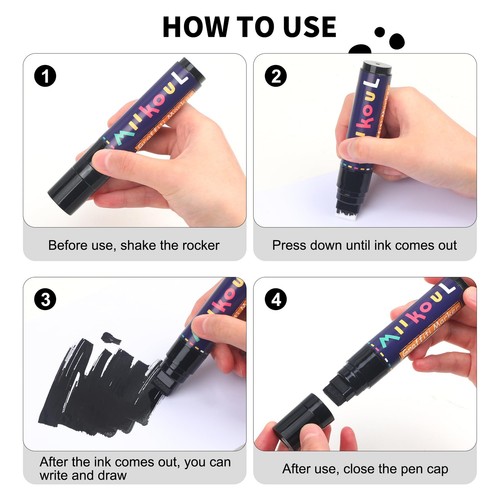 4 Pcs Jumbo Black Permanent Markers Large 15mm Felt Tip Wide Thick Acrylic Paint - Picture 5 of 12