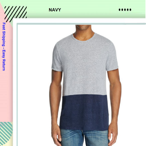 Onia Chad Color Block T-Shirt, Medium Heather Gray\ Deep Navy, Größe XL, UVP $ 85