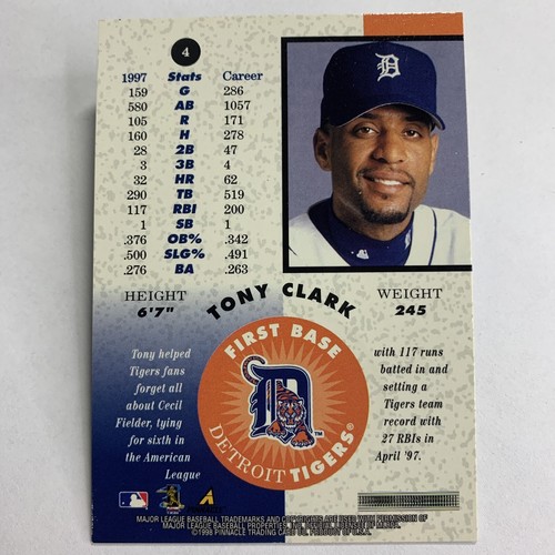 1998 Pinnacle Mint Collection Baseball Tony Clark Silver #4 Detroit Tigers - Picture 2 of 3