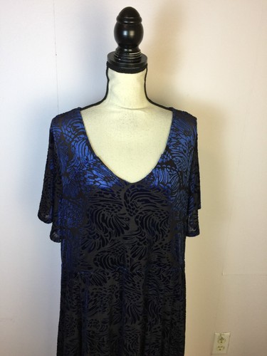 Torrid Midi A-Linie Kleid 3X Damen Plus Blau Burnout Samt Kurzarm Urlaub - Bild 11 von 18