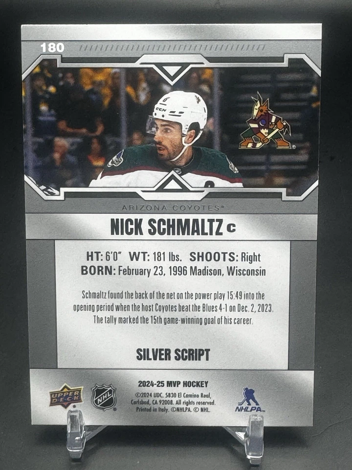 2024-25 Upper Deck MVP Nick Schmaltz Silver Script #180 Arizona Coyotes - Image 2 of 2