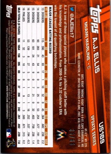 2017 Topps Update Black #US169 A.J. Ellis 35/66 Miami Marlins - Picture 2 of 2