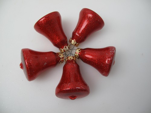 5 Vintage Glass Bell Christmas Ornaments Red - Picture 1 of 6