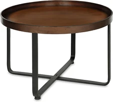 Zabel Modern round Metal Coffee Table with Criss Cross Base, Bronze and Black