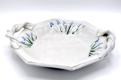 Studio Pottery Firmato Argilla Banchi Bacche Ciotola Colino Vassoio Manico Torsione Fiori - Foto 3 di 4