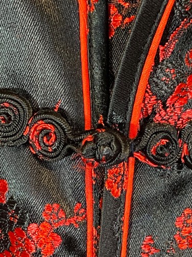 Vtg Chinese Black Embroidered w/Red Floral 100% Silk Jacket Sz M from Hangzhou - Picture 7 of 24