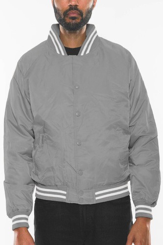 MENS VARSITY BOMBER JACKET CASUAL SNAP FRONT LIGHT PADDED WINDBREAKER JACKET - Picture 10 of 39