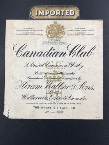 2 Diff VTG Original Canadian Club Blended Whiskey Bottle Label Hiram Walker - Picture 5 of 7