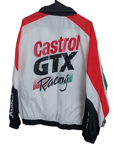 Chaqueta cortavientos vintage Castrol blanca roja negra para hombre XL GTX Racing años 80 90 - Imagen 7 de 7