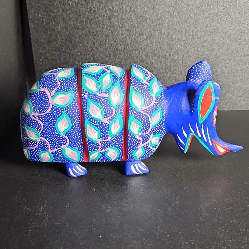 Hecho En Mexico Armadillo Folk Art Wood Carved Figure Painted Leovigildo Fabian - Bild 4 von 13