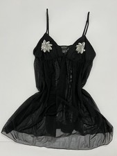 vintage y2k 2000s Sheer Rave Sequin trim V-neck Size L Black