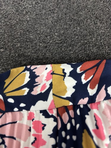 Boden Skirt Womens Size 14 Navy Pink Brown Pleated Midi Zip Floaty Swing Floral - Picture 7 of 10