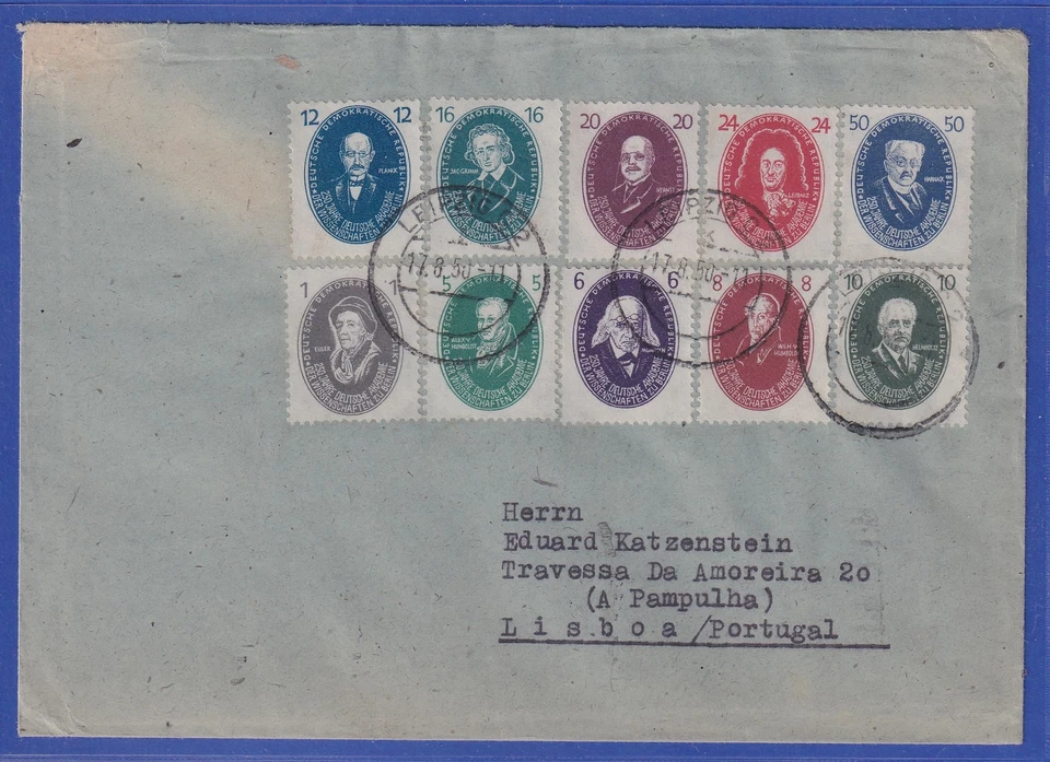 DDR 1950 Akademie der Wissenschaften Mi.-Nr. 261-270 Satz auf Brief O LEIPZIG - Bild 1 von 1