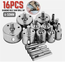 16pcs Diamond Hole Saw Drill Bit Set Glass Ceramic Tile Porcelain Cutting 6-50mm