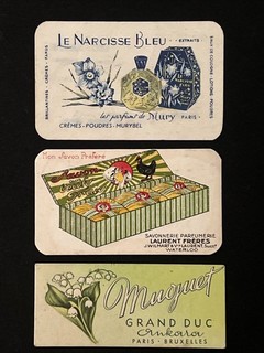Lot 3 Antique French Perfume Advertising Cards Mury Grand Duc Laurent Freres