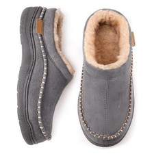 Men's Slip On Moccasin Slippers, Indoor/Outdoor Warm Fuzzy Comfy 10.5 Grey