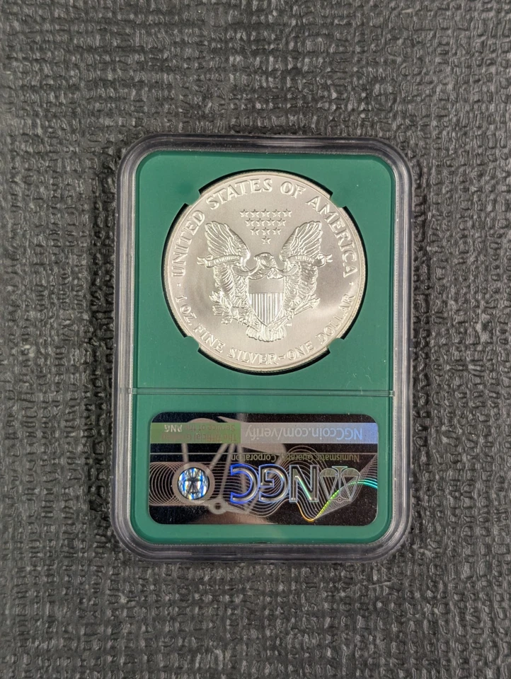 Silver Eagle 1991 NGC MS69 producción temprana - núcleo verde EE. UU. como nuevo caja sellada Foto 2 de 4