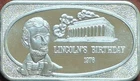 1976 USSC Lincoln’s Birthday 1 oz .999 Fine Silver Vintage Art Bar