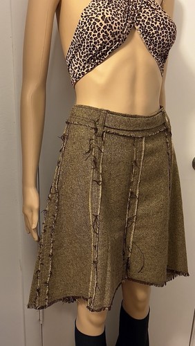 Gonna svasata vintage voce asimmetrica marrone oro metallizzato orlo grezzo taglia M - Foto 8 di 17