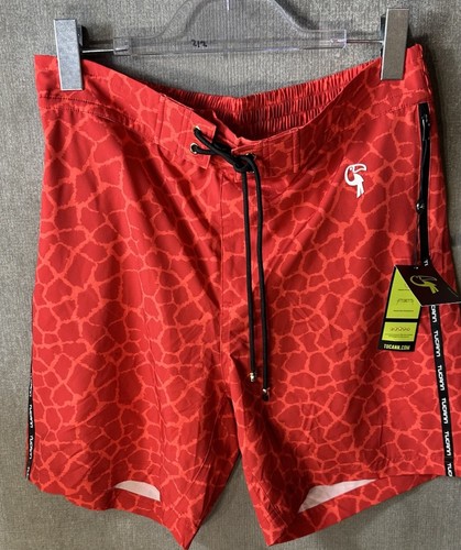 New Tucann Men’s Swim Trunks Shorts Zip Pockets Lined Giraff Red Large - Picture 1 of 4