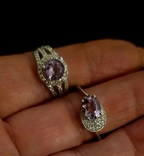 Gorgeous Amethyst Ring Set 2 for 1 Deal w/ Sparkling Accents 925 Sterling S 116