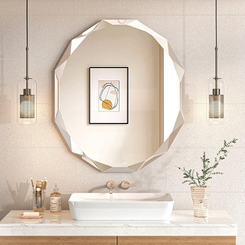 Beveled Edge Frameless Mirrors for Bathroom Sink 30'' X 24'' Oval Vanity Mirr...