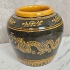 Thai Dragon Water Jar Pottery Ratchaburi Glazed Ceramic Lotus Motif Decor Vase