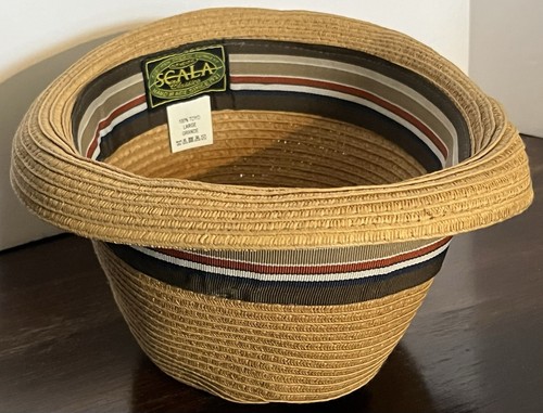 Authentic Scala Classico 100% Toyo Natural Mens Fedora Hat Size Large - Picture 8 of 9