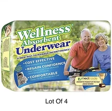Wellness Absorbent Underwear 6288 8 Count 80” - 95 Waist XXX-Large New Lot Of 4