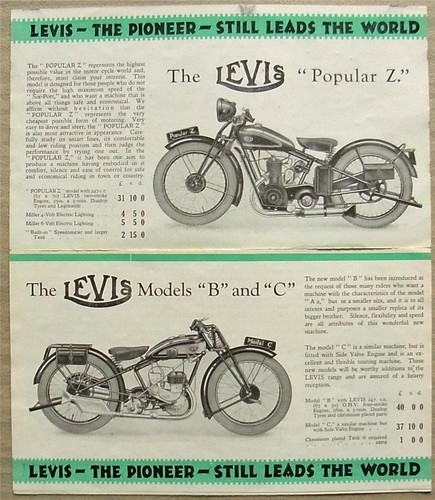 LEVIS MOTORCYCLES Sales Brochure 1930 OHV A B & C Popular Z SIX PORT - Picture 2 of 4