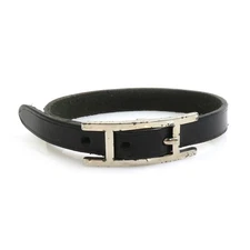 Auth HERMES Api Bracelet Black/Silver Leather/Metal - e60428a