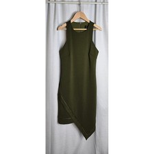 New AKIRA CHICAGO Art To Wear Olive Green Asymmetrical Hem Sleeveless Dress S