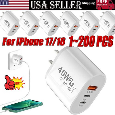 #ad Dual PD 40W Fast Wall Charger Power Adapter For iPhone 17 Pro Max 16 13 Plus lot $257.94