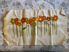 Unfinished Crosstitch Flower Tapestry Orange Poppies Hippie 60s