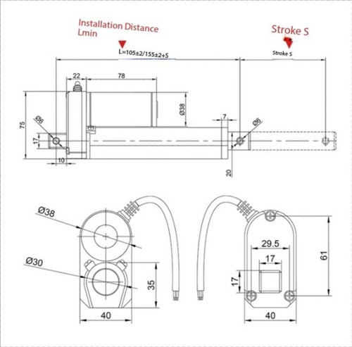 Kompakter Gleichstrom-Aktuator-Motor 12 V/24 V Teleskopstangen-Kastenliftmotor - Bild 3 von 31