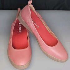 Vionic JACEY Pink Leather ORTHOTIC Wedge Shoes Ballerina Pump Slip On Comfort