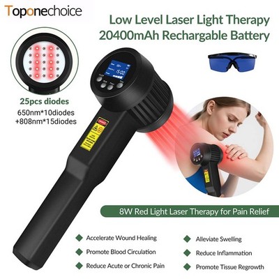 8W High Power Cold Laser Therapy LLLT 650+808nm Adjustable Modes for Pain Relief
