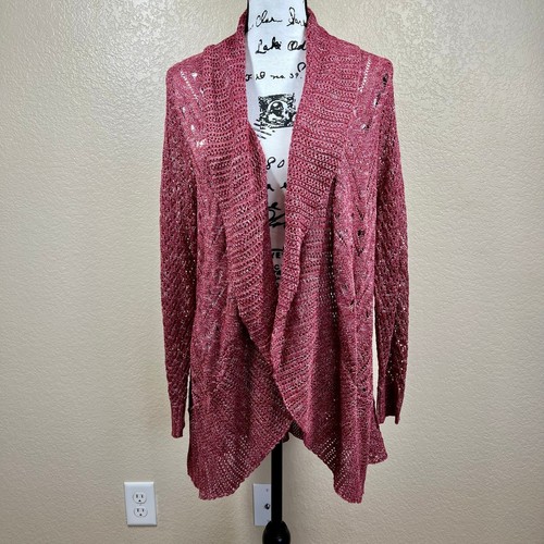 Torrid Pointelle Burgundy Cardigan Curved Hem knit Sweater size L/ 12 boho - Picture 7 of 15