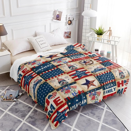 Patriotic Gnome Blanket USA Flag Throw Blankets Retro Plaid Soft Flannel Flee... - Picture 4 of 9
