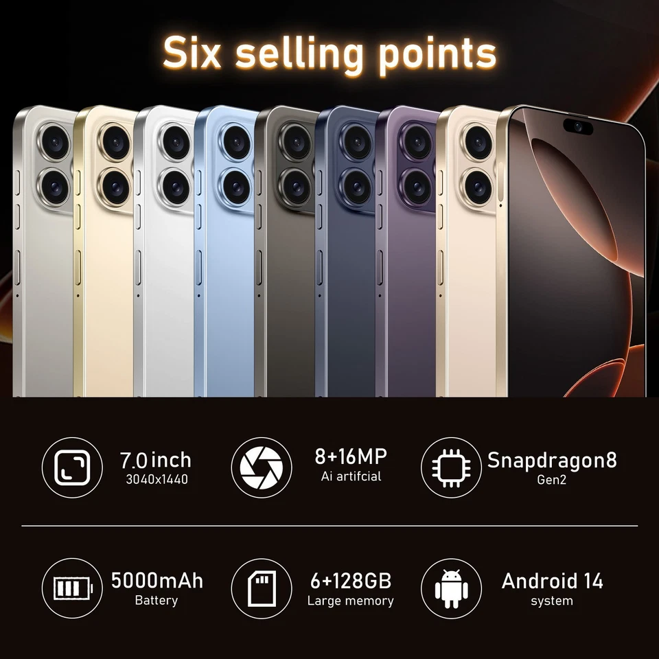 16 PRO MAX 5G Double SIM 128Go Smartphone Android Téléphone Portable 6000mAh - Photo 2/4