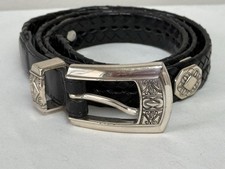BRIGHTON Womens Braided Brown Leather Silver Buckle Medallions Belt XL 36" Q2103