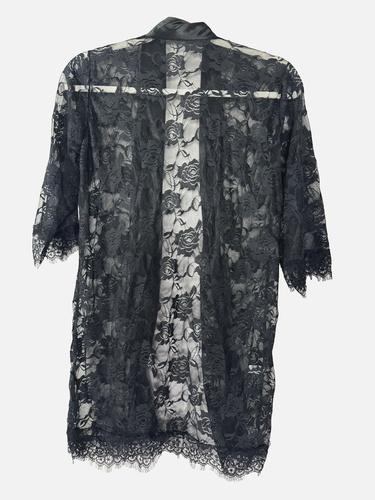 Cardigan kimono kimono nero pizzo ciglia bordo raso fairycore romantico - Foto 2 di 6