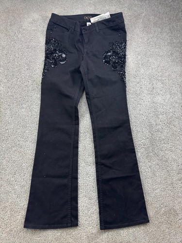 Cache Jeans Damen 6 schwarz Boot Cut Mid Rise Pailletten verziert Vintage Neu mit Etikett - Bild 4 von 16