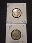 2 Beautiful Rare 1913 Type I Rugged Buffalo Nickels