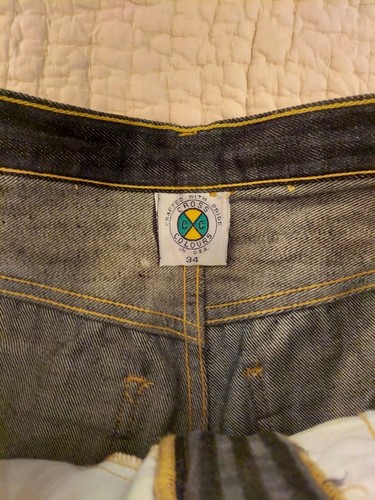 Pantalones Cortos de Jean Vintage Colores Cruzados Pierna Ancha 34 Pantalones Cortos Sueltos Negros Rayas EE. UU. - Imagen 4 de 10