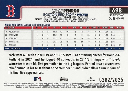 2025 Topps Series 2 - Gold Parallel #698 ZACH PENROD /2025 - Bild 2 von 4