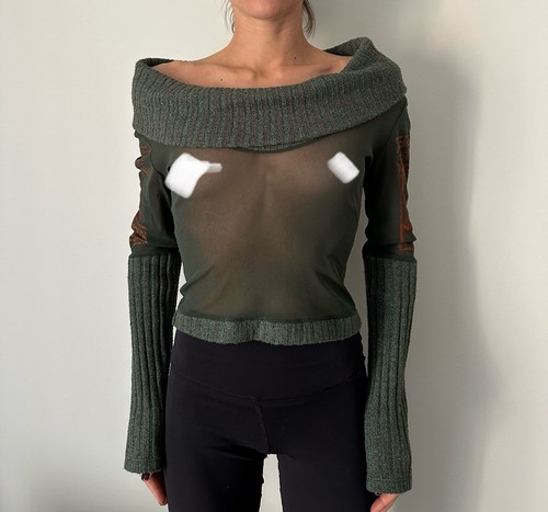 Save The Queen Shoulder Off Mesh Knit Sleeves y2k Top Size M - Bild 4 von 16