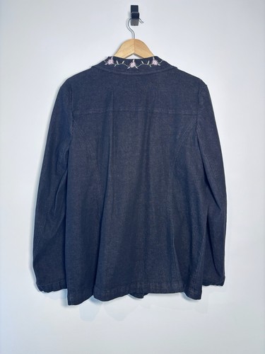 Denim & Co Black Dark Wash Floral Embroidered Patch Pocket Denim Black Jacket XL - Bild 4 von 5