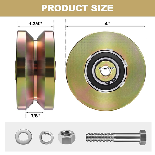 Ruedas de rodillos de puerta corredera de alta resistencia de 4" 2 juegos rueda deslizante ranura en V sólida 4" D - Imagen 2 de 12